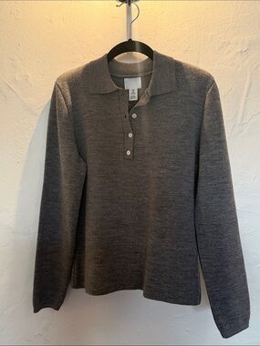 H&M Gray Long-Sleeve Polo Knit Top